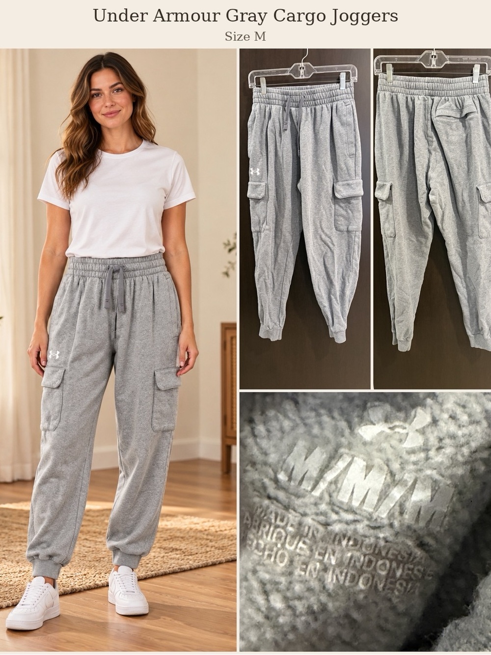 Under Armour Gray Cargo Jogger Pants - Drawstring Waist